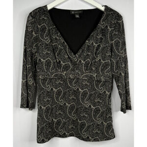 INC Mesh Y2K Womens Sz L Babydoll Top 90s Black Whimsigoth Dark Paisley